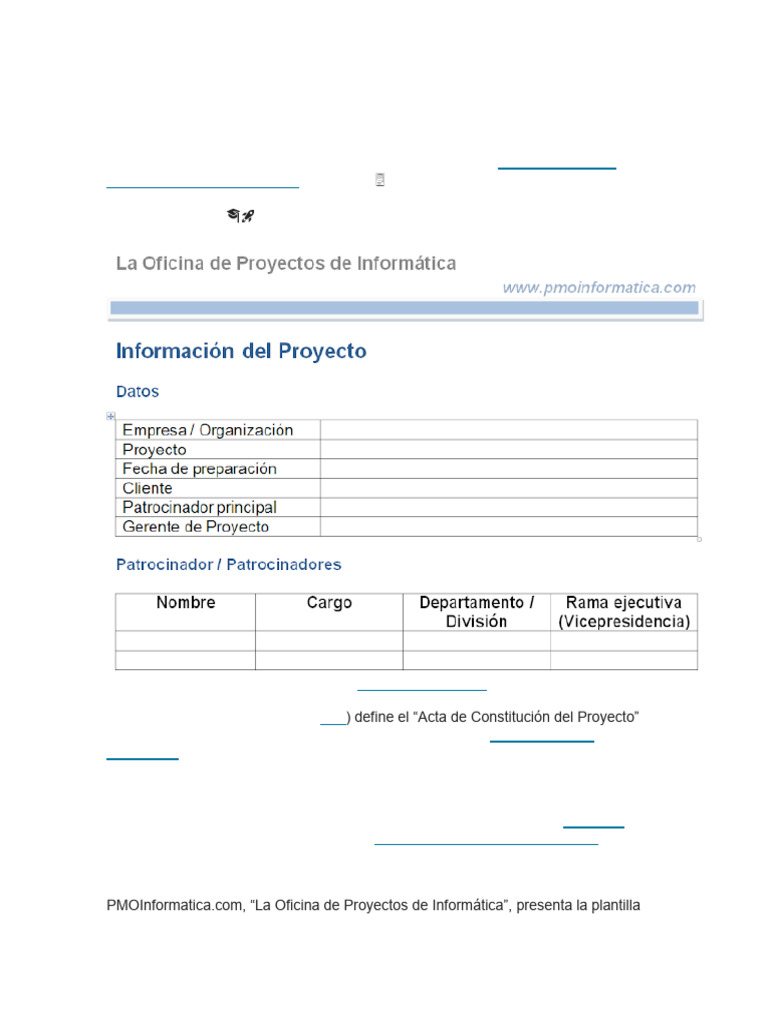 Plantilla Acta de Constitución de Proyecto | PDF | Gestión de proyectos ...