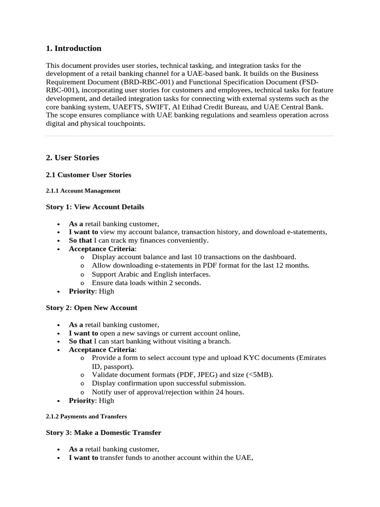 SampleStories TechTasking ForRetailChannel | PDF | Banks | Computing