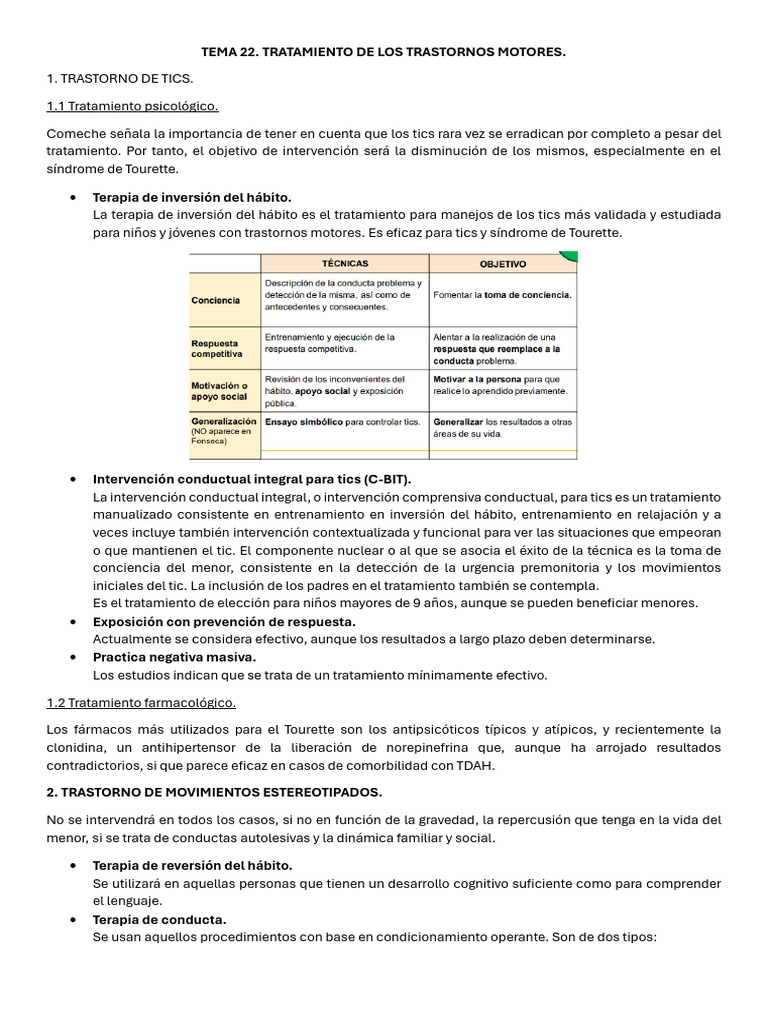Tratamiento de Trastornos Motores | PDF | Síndrome de Tourette | Salud ...
