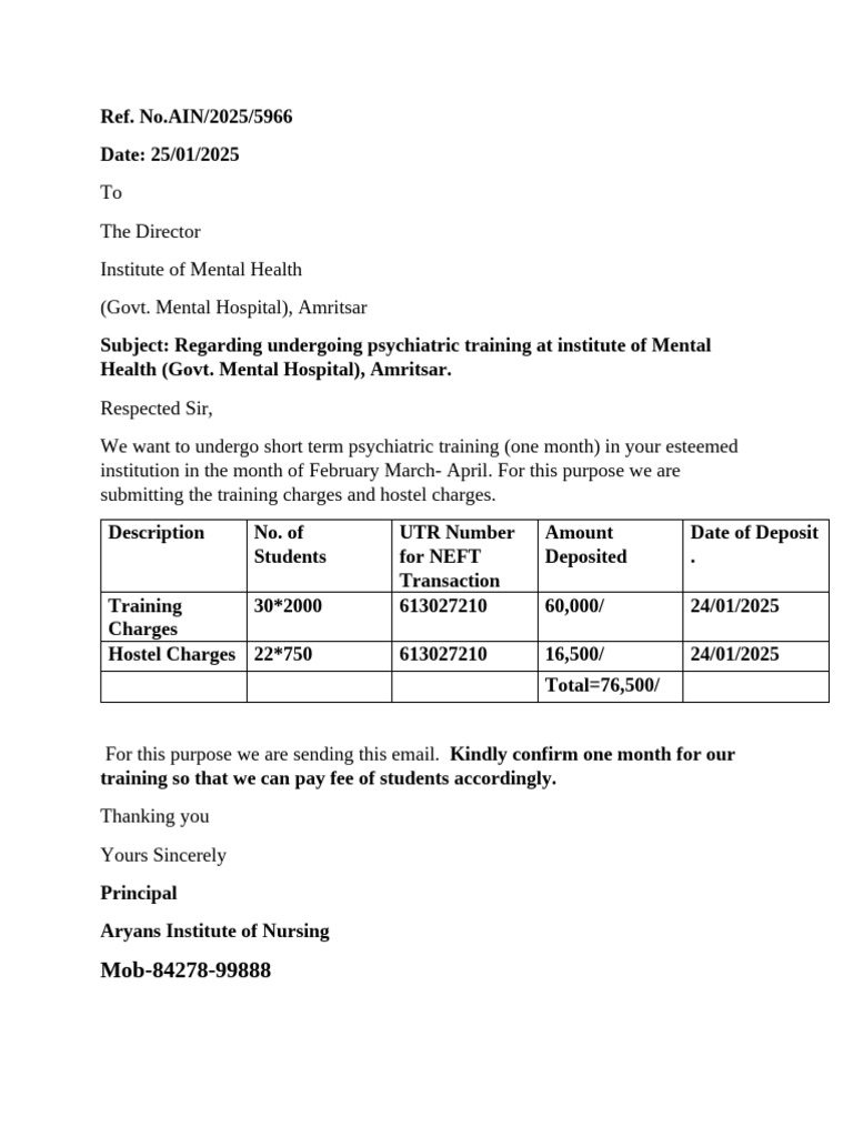 Request for Psychiatric Training at IMH | PDF