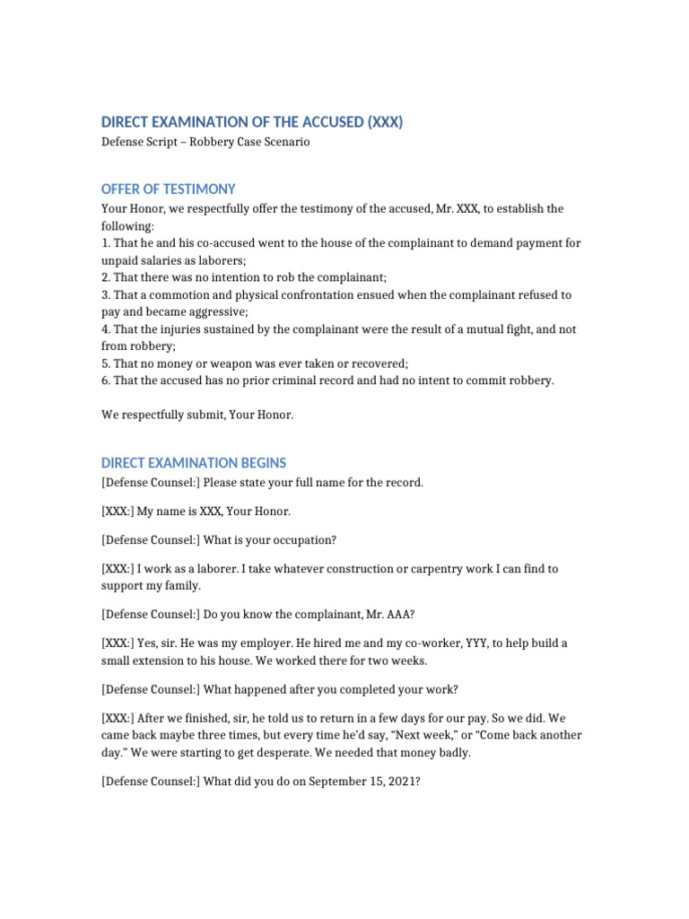 Defense Testimony in Robbery Case | PDF | Crimes | Crime & Violence