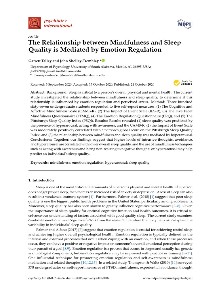Mindfulness, Emotion Regulation, and Sleep Quality | PDF | Sleep ...
