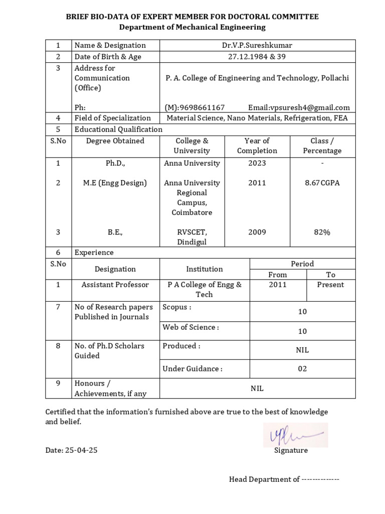 Expert Bio for Doctoral Committee | PDF