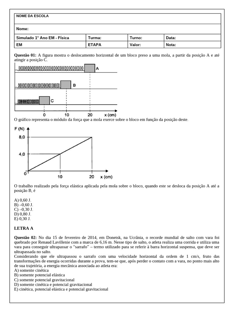 Simulado de Física - 1° Ano EM | PDF