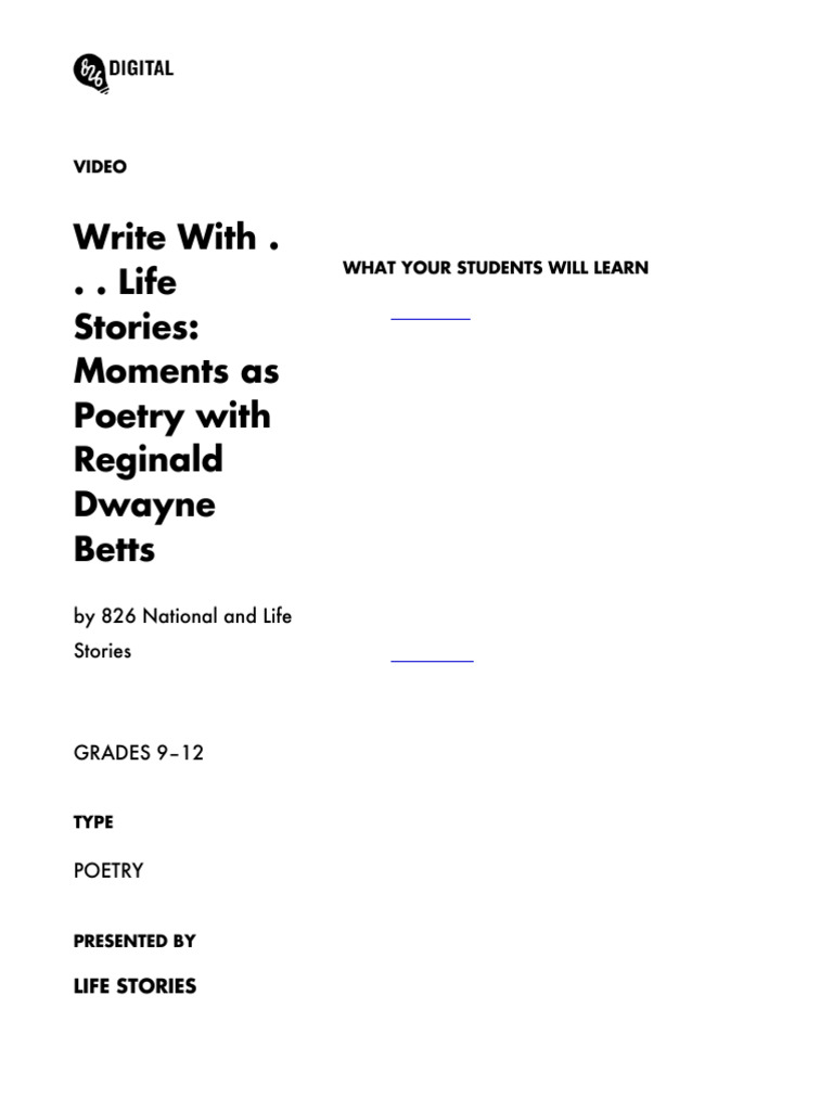 Videos 8672 Write With Life Stories Moments As Poetry With Reginald ...
