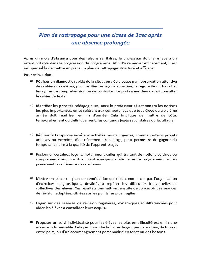Plan de rattrapage pour 3asc | PDF