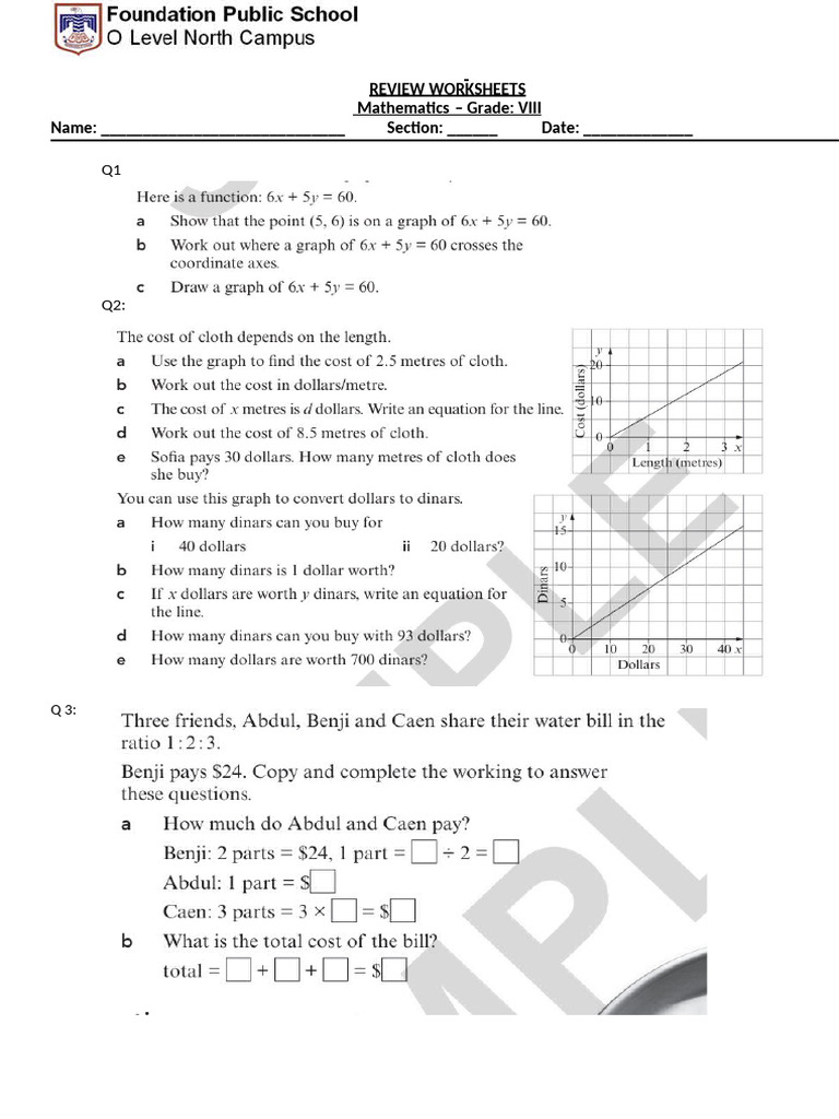 Grade 8 Math Review Worksheets | PDF