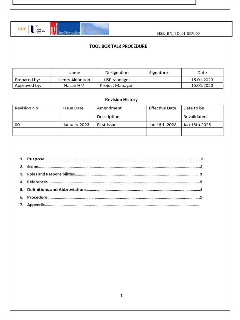 Toolbox Talk Procedure Overview | PDF | Occupational Safety And Health ...