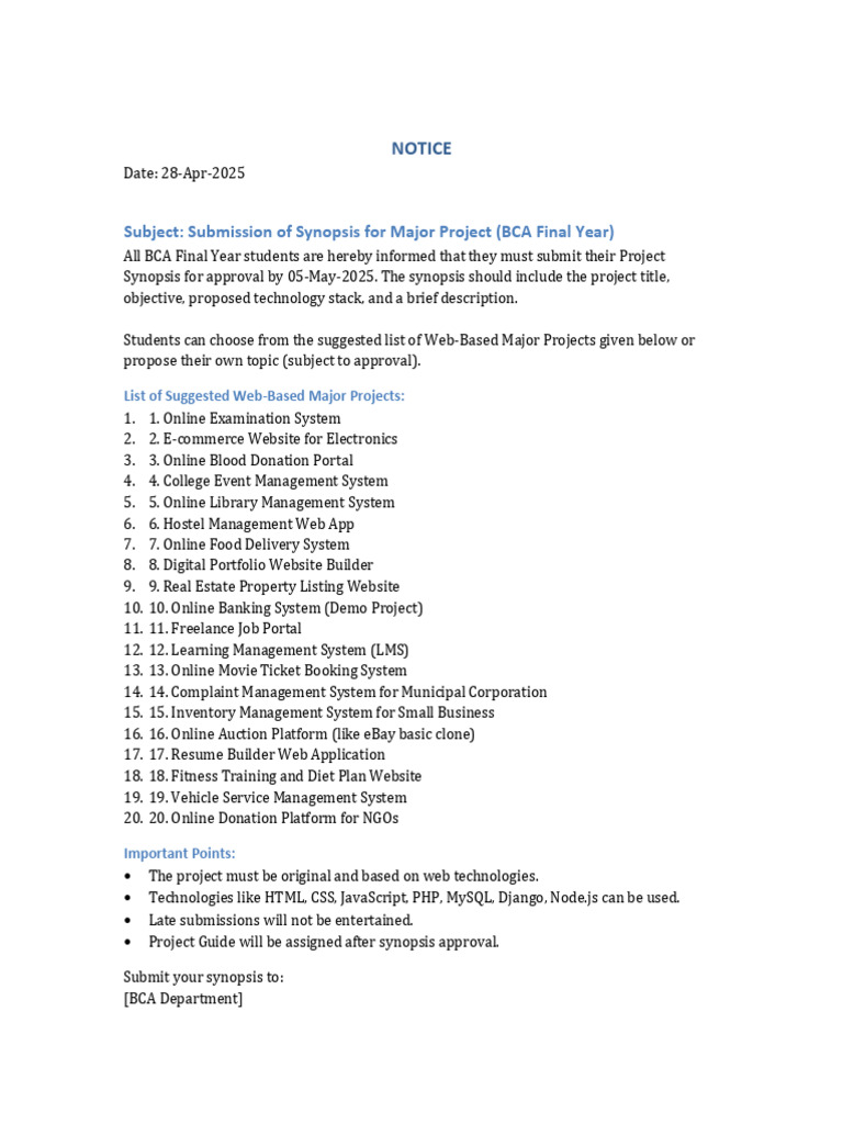 BCA Project Notice | PDF