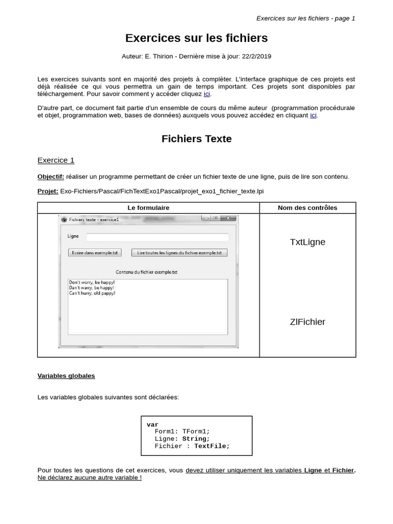 Exercices pratiques sur la gestion de fichiers | PDF | Fichier texte ...