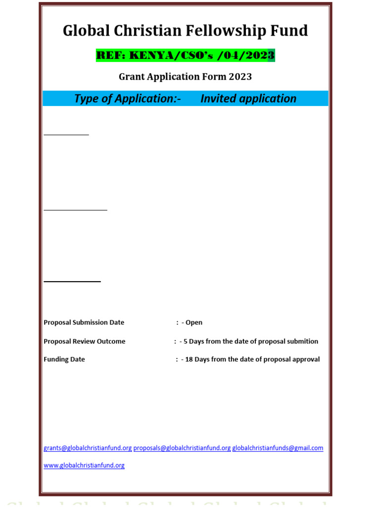 Global Christian Fellowship Fund Application | PDF