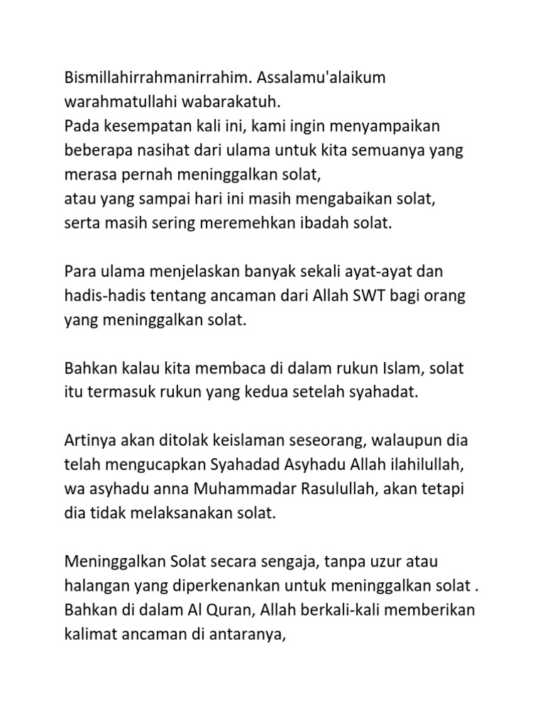 Nasihat Penting untuk Menjaga Solat | PDF