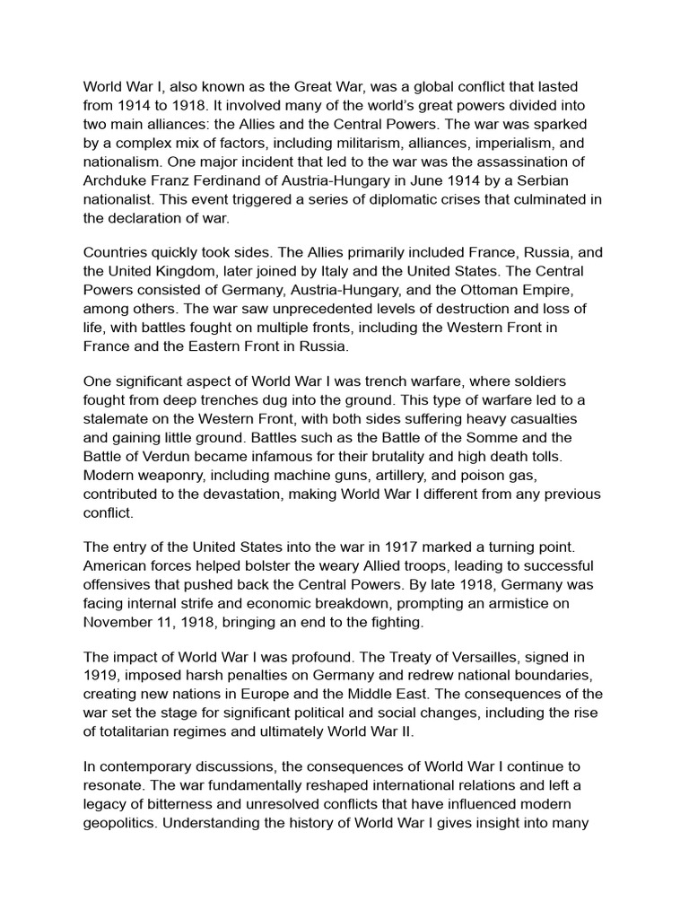 The History of World War 1 | PDF | World War I | German Empire