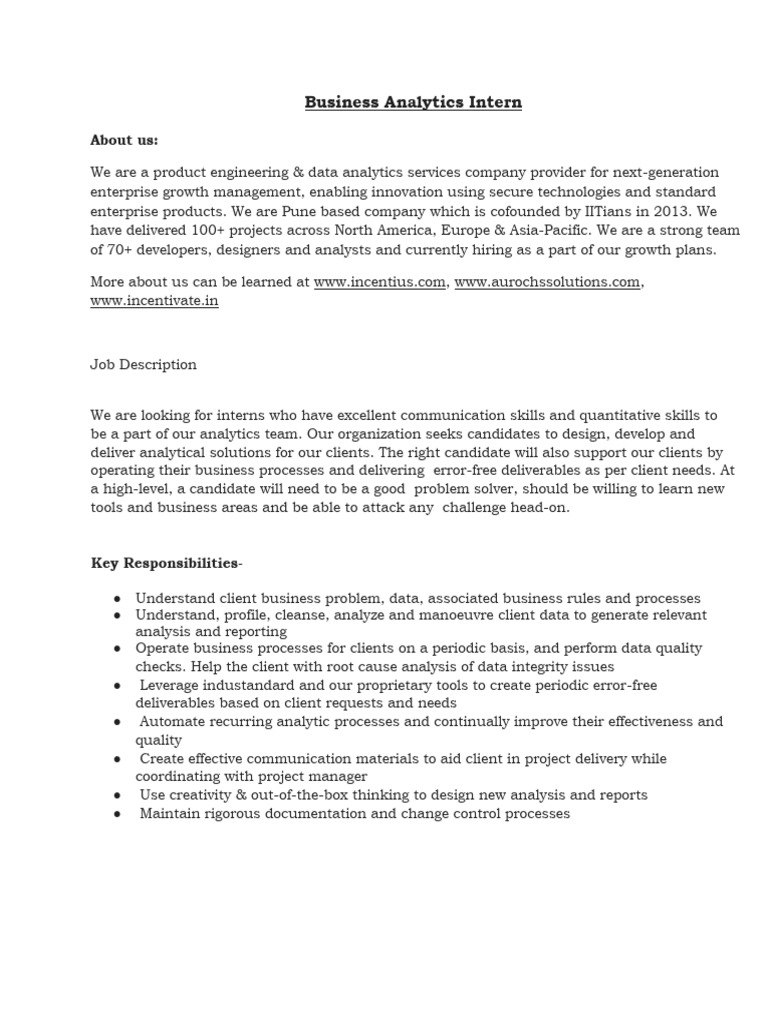 Business Analytics Internship in Pune | PDF | Analytics | Data Analysis