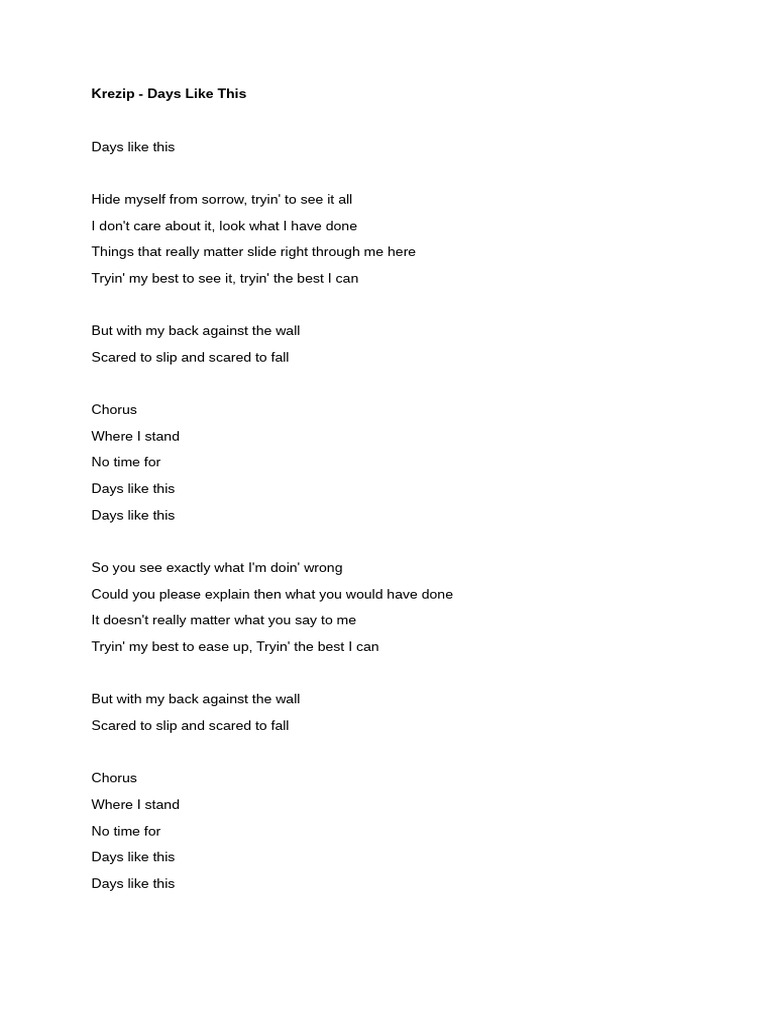 Lyrics Krezip - Days Like This | PDF