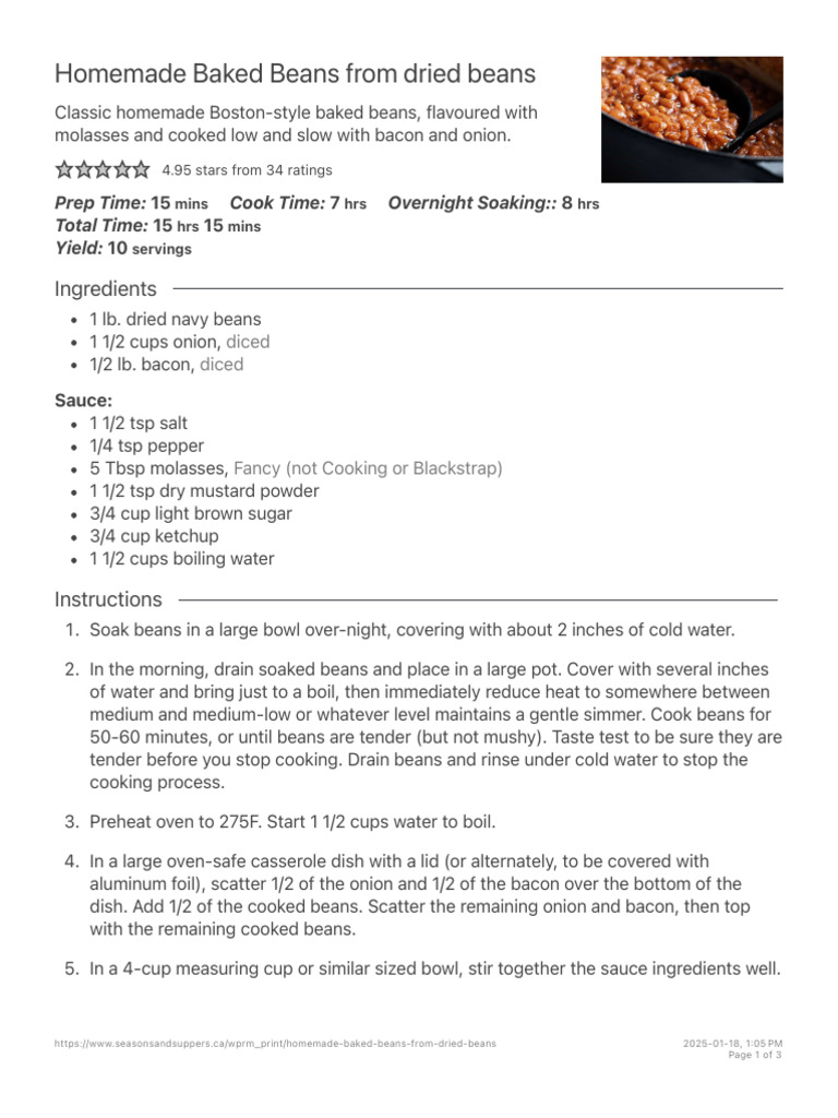 Classic Boston-Style Baked Beans Recipe | PDF | Cooking | Molasses