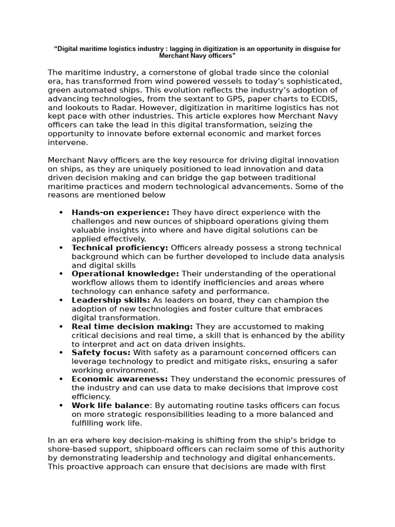 Digital Transformation for Merchant Navy Officers | PDF | Automation ...