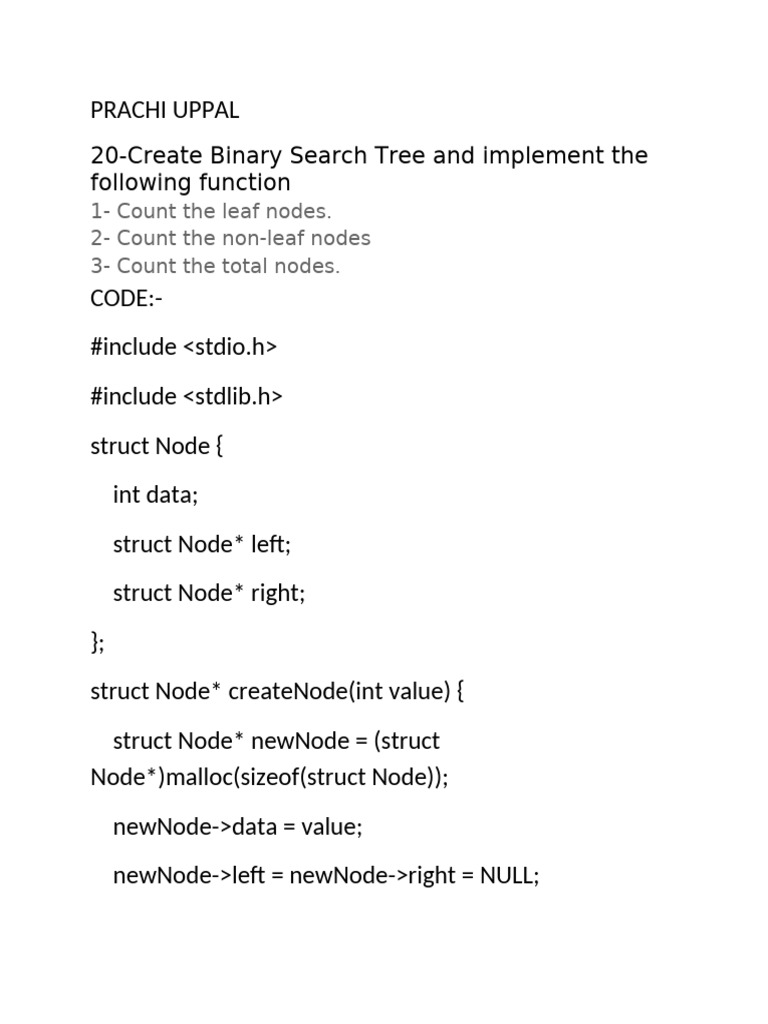 20-Create Binary Search Tree and Implement The Following Function | PDF