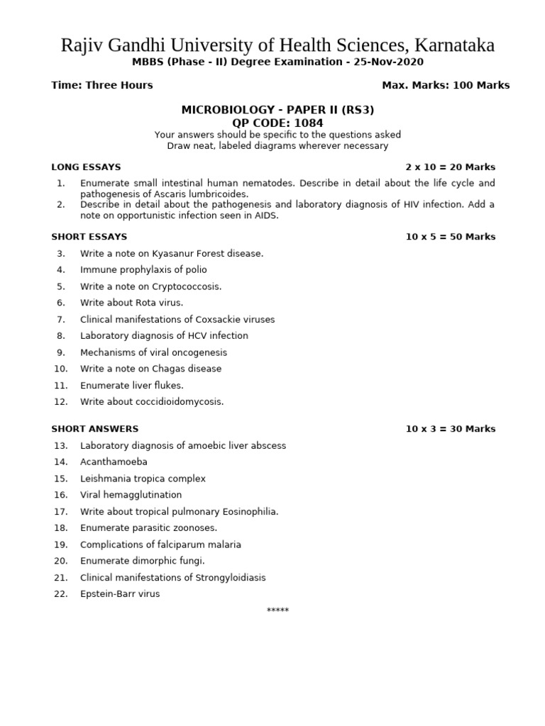 MBBS Microbiology Exam Paper II 2020 | PDF