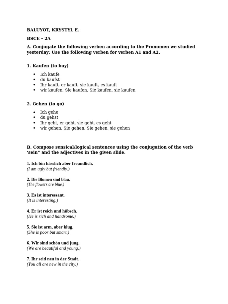 Composing Basic Sentences Applying Conjugation of The Verb and Using ...