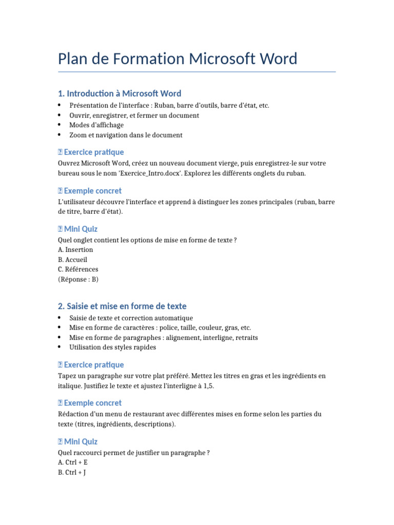 Plan de Formation Word 2016 Complet | PDF