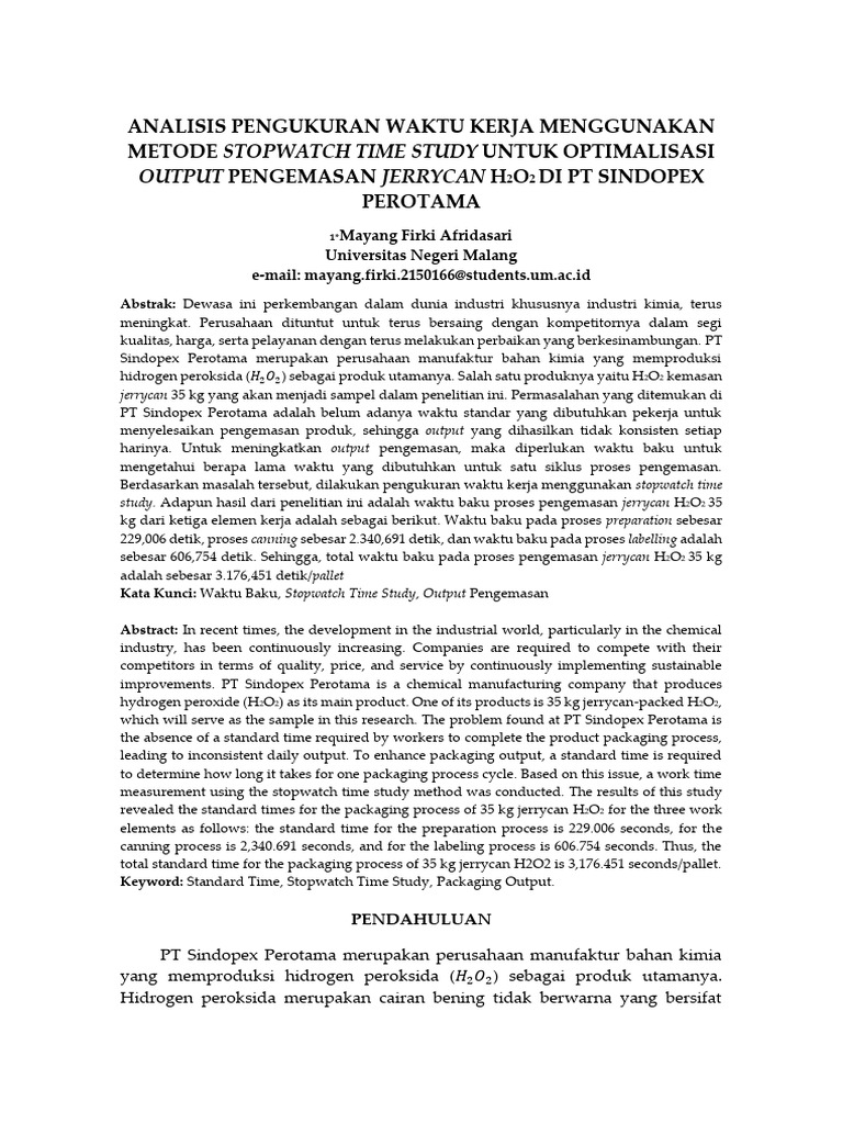 Waktu Baku Pengemasan H2O2 di Sindopex | PDF