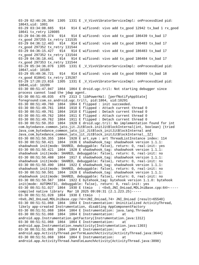 Vivo Device Error Log Analysis | PDF | Java (Programming Language ...