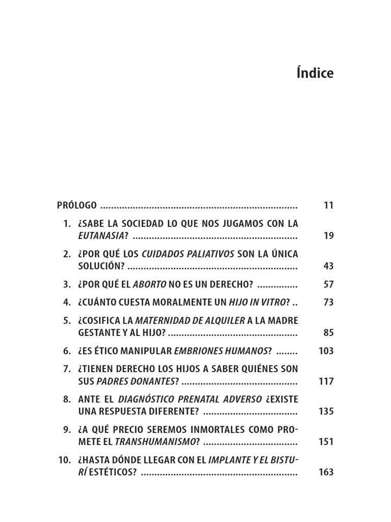 10 Interrogantes Bioéticos Actuales. Índice | PDF