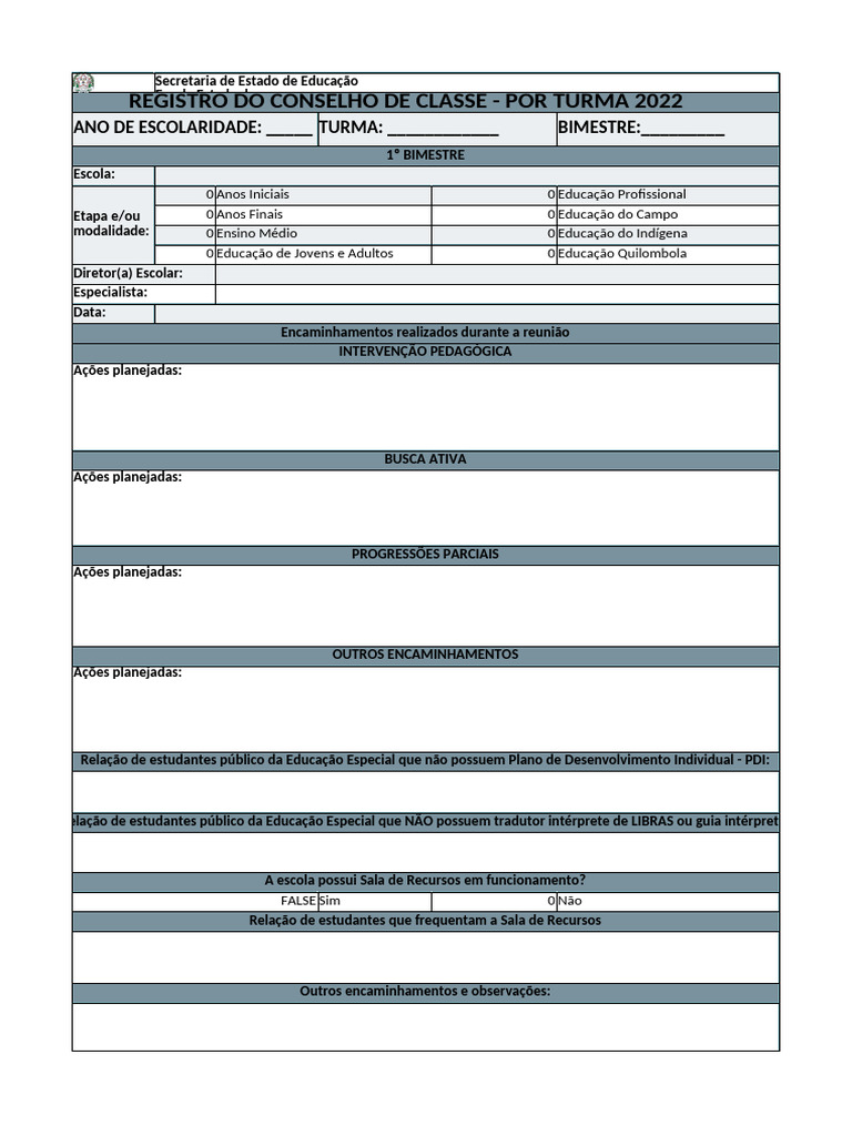 Registro do Conselho de Classe 2022 | PDF