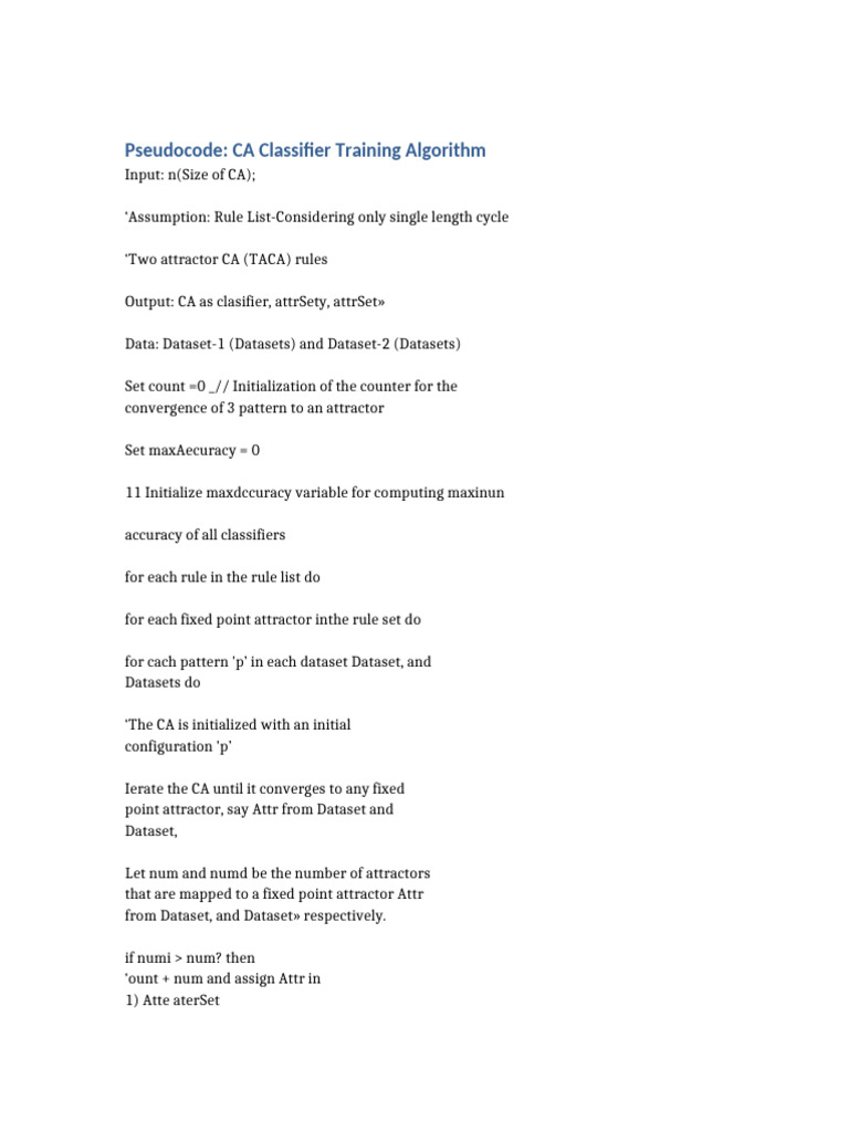 CA Classifier Training Algorithm | PDF