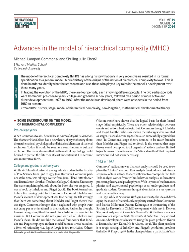 Advances in the model of hierarchical complexity (MHC) | PDF