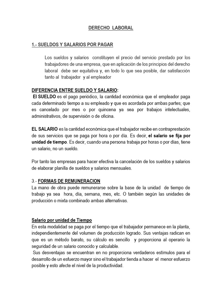 Sueldos y Salarios en Derecho Laboral | PDF | Salario | Derecho laboral