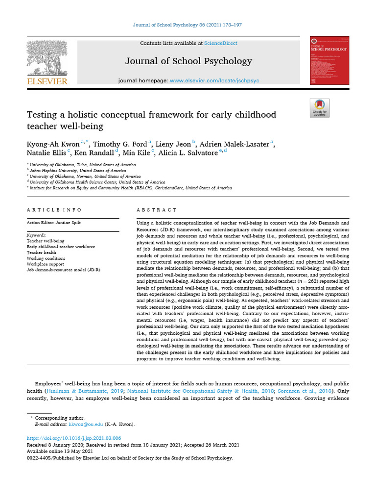 Early Childhood Teacher Well-Being Study | PDF | Well Being | Self Efficacy