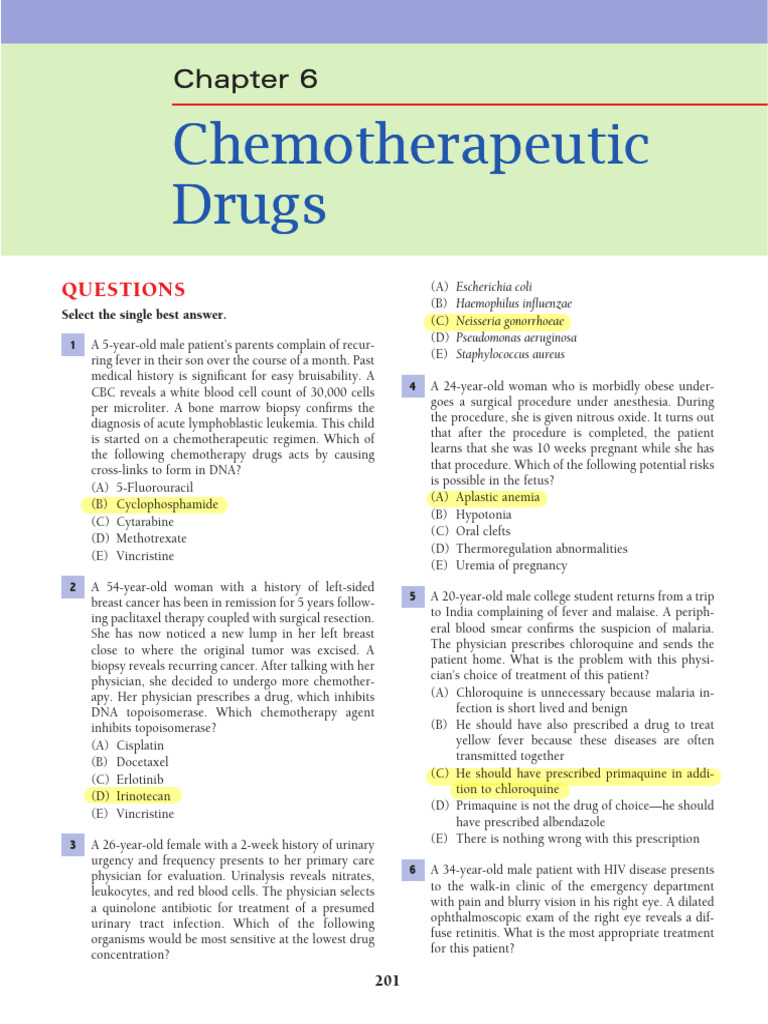Chemotherapy Highlighted Answers | PDF | Chemotherapy | Anesthesia