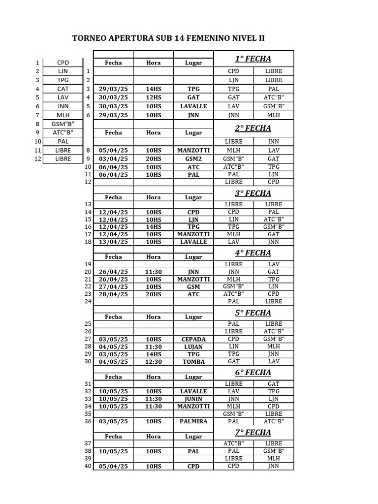 Fixture S14 Femenino N2 | PDF