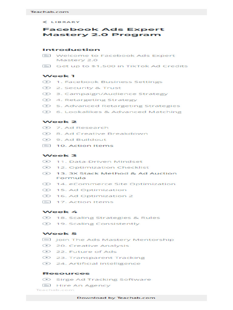 Facebook Ads Mastery Program Overview | PDF