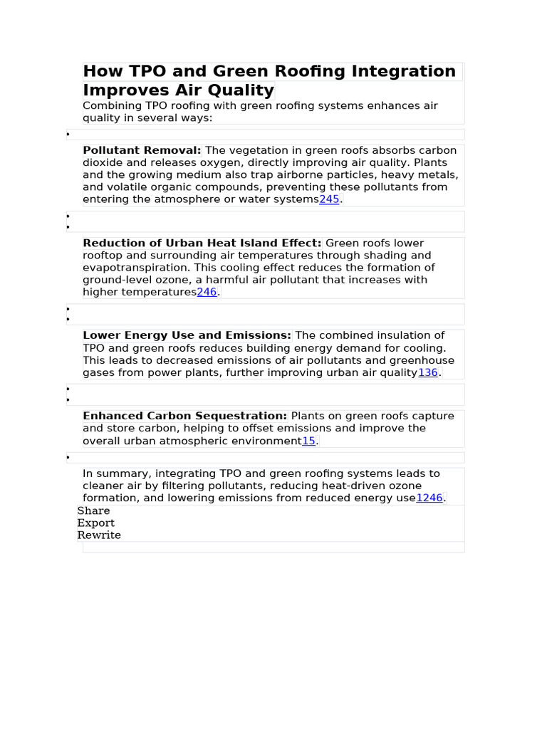TPO and Green Roofing for Better Air Quality | PDF