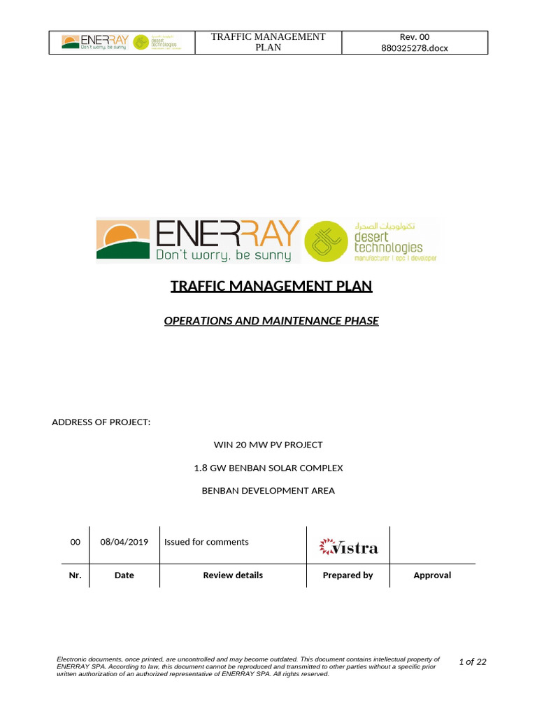 WIN-OM-PL-004 Traffic Management Plan rev00 | PDF | Traffic | Road
