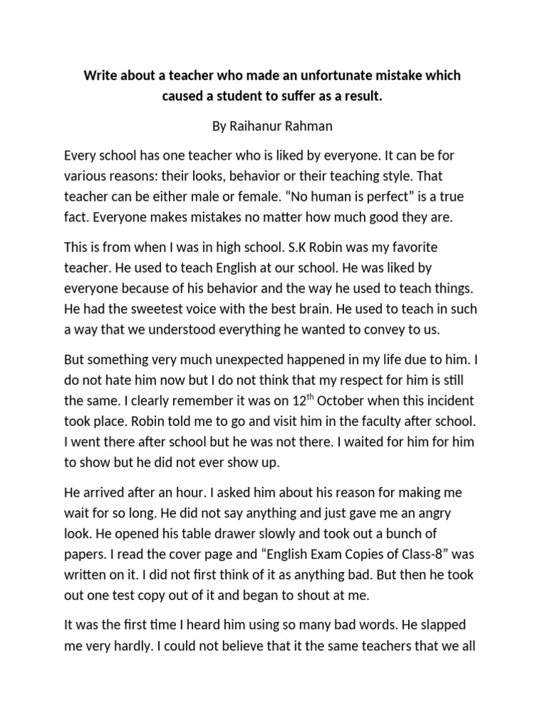Not Good Ver Write About A Teacher Who Made An Unfortunate Mistake ...
