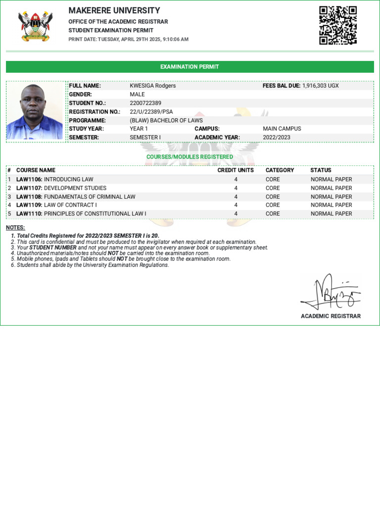 Student Examination Permit Details | PDF | Justice | Crime & Violence