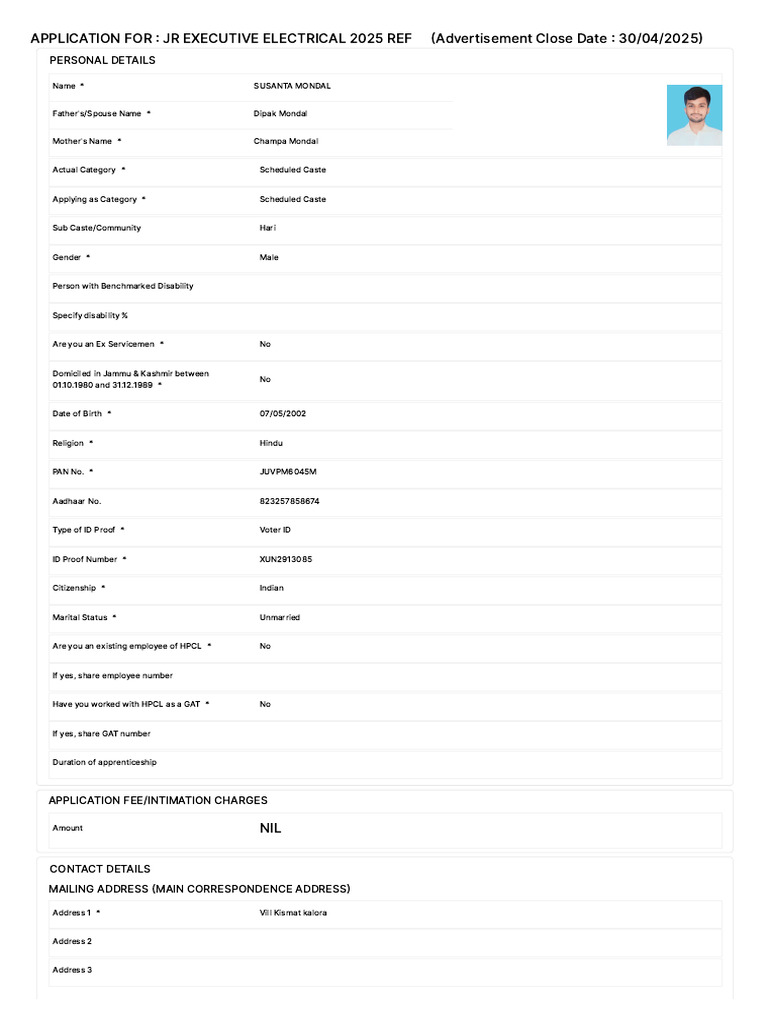 HPCL Application Form | PDF