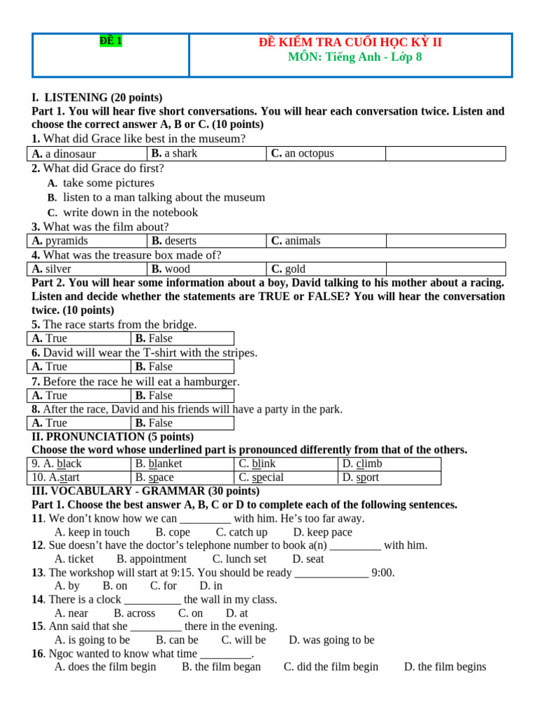 English Test for 8th Grade Students | PDF | Mercury (Planet) | Planets