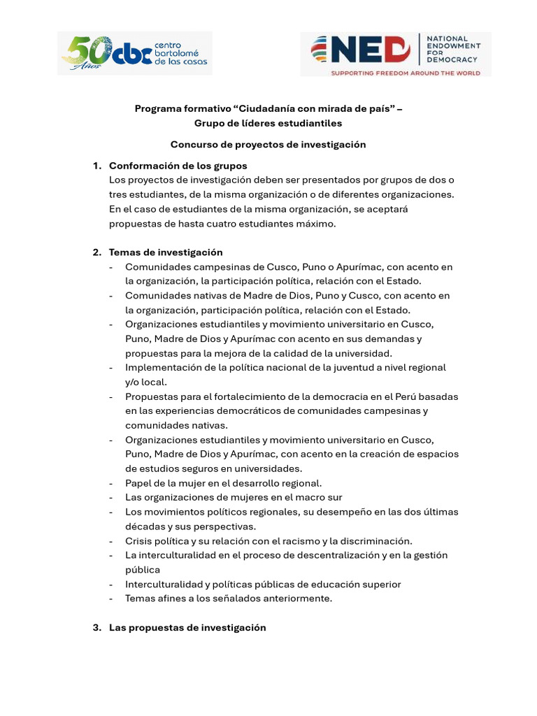Convocatoria para Proyectos de Investigación | PDF