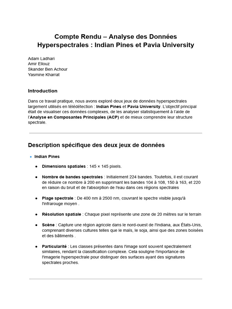 Analyse des Données Hyperspectrales | PDF | Analyse en composantes ...