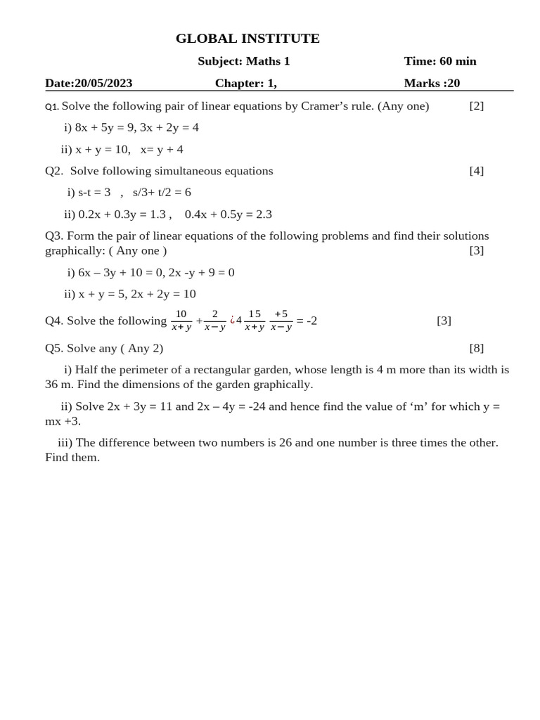 Maths 1 Test | PDF