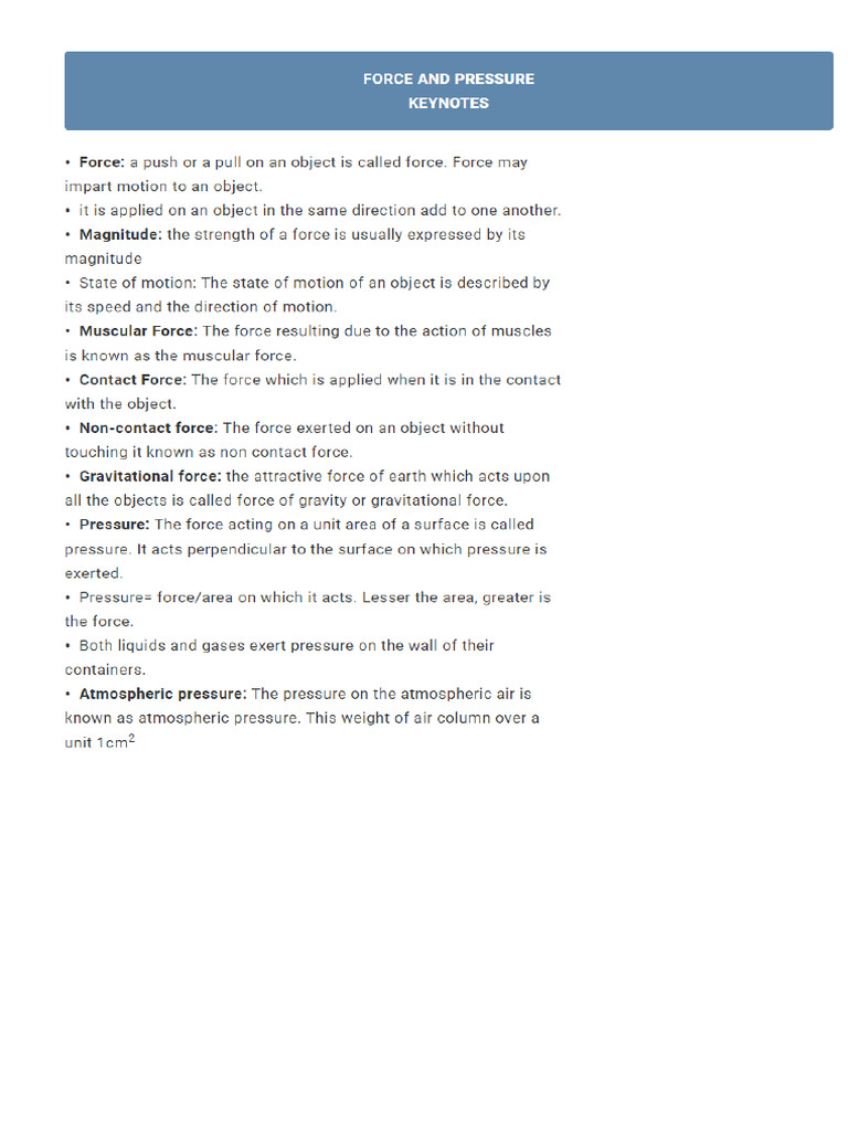 Force & Pressure (Notes & WS) - 7.7.24 | PDF