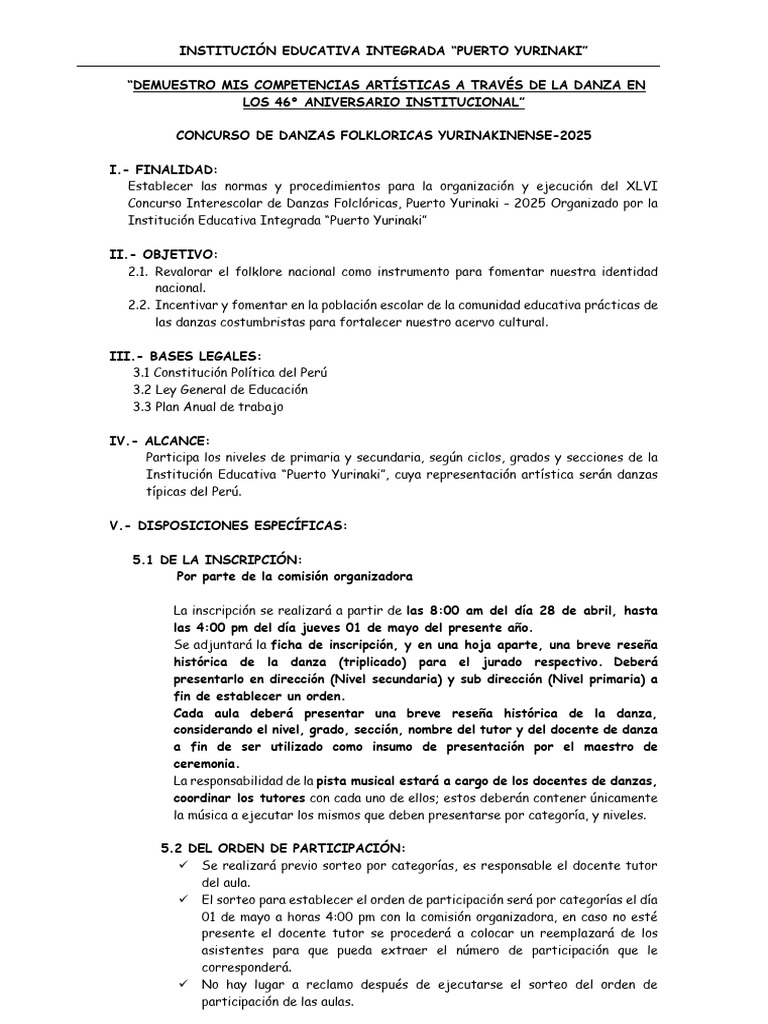 Concurso de Danzas Folklóricas 2025 | PDF | Bailes | Ritmo