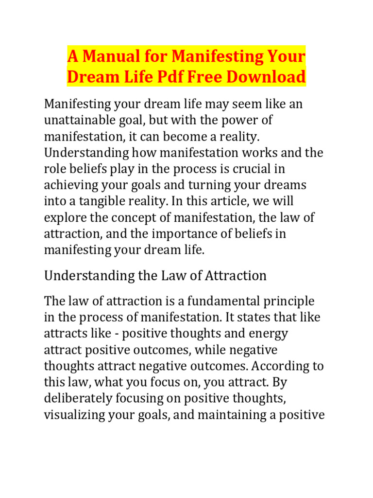 A Manual For Mastering Your Dream Life | PDF | Law Of Attraction (New ...