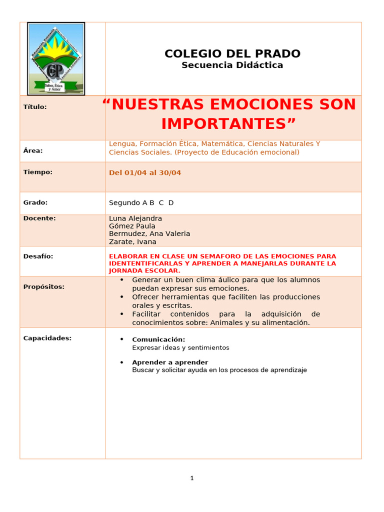 Educación Emocional en Segundo Grado | PDF | Aprendizaje | Las emociones