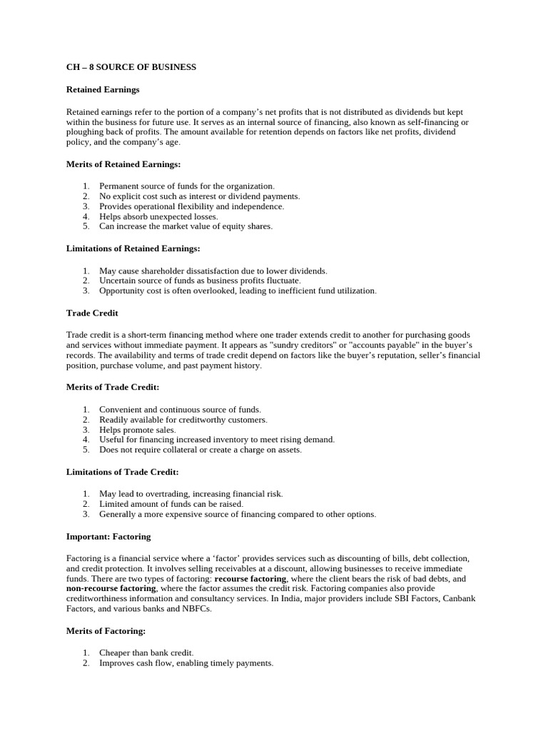 CH - 8 Soure of Business Finance | PDF | Equity (Finance) | Factoring ...